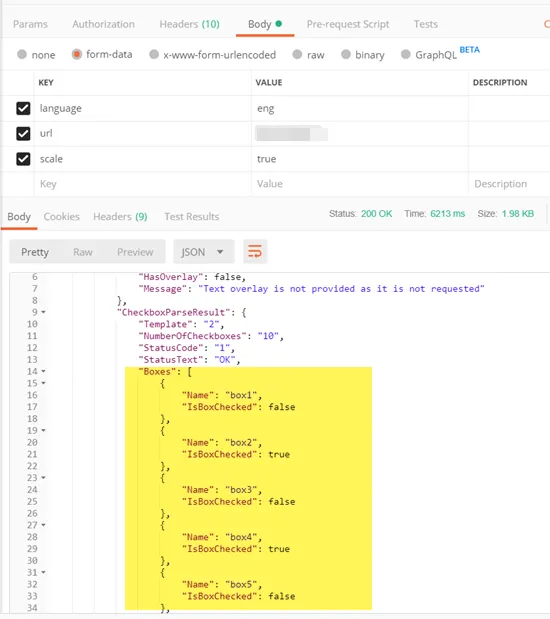 OMR Checkbox detection result 