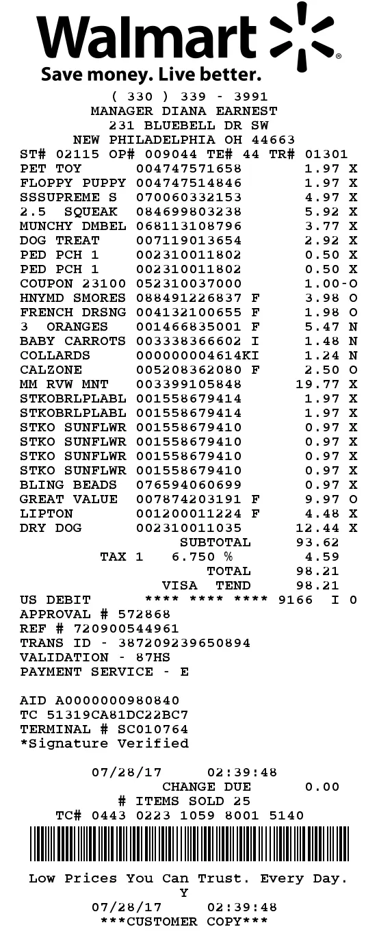 Receipt OCR Walmart