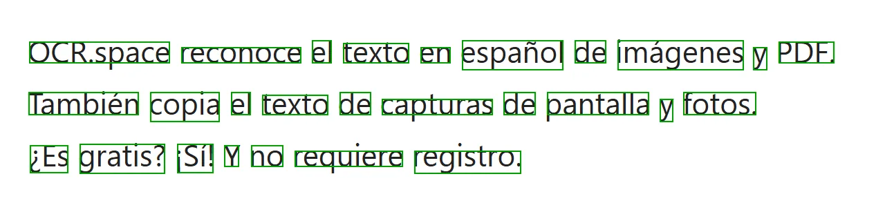 Demostración de OCR en español: cuadros por cada palabra reconocida
